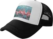 [MDATT] Flamingos Mesh Baseball Cap Adjustable Twill Bulk with Ponytail Hole Washed Dad Hat for Men Women