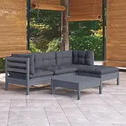 Patio Furniture Sets 5 Piece Garden Lounge Set with Cushions Grey Pinewood