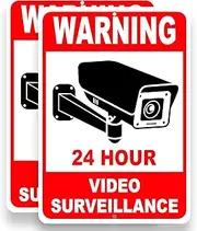 2 PC Video Surveillance - 10x7 Aluminum Smile You're on Camera - 24 Hour Surveillance - Security Camera - No Trespassing Private Property Sign