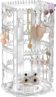 Sooyee Earring Organizer,4 Layers Holder,360 Degree 4 Layer, Clear