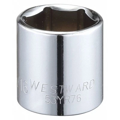 Westward Socket, Steel, Chrome, 15/16 in 53YR76 Westward 53YR76 15/16"