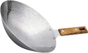 Gatuida Stainless Steel Frying Pan Traditional Cooking Wok with Wooden Handle Multifunctional Grilling Pan for Home Kitchen for Fried Eggs Steaks and Pancakes