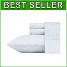 Luxurious Blossoming Blue King Cotton Sateen Sheets - 4-Piece Bedding Set