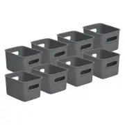 Superio 1.5 L Mini Ribbed Storage Bin- Plastic Storage Basket (Grey, 8 Pack)