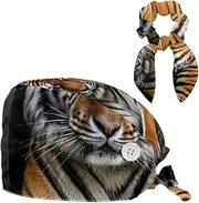 [CWAGFEQZ] Scrub Caps Women,Scrub Hats Suitable for Women,Portrait Tiger in a Zoo