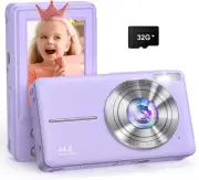 44MP Kids Digital Camera with 32GB Card, 16X Zoom, FHD 1080P - Purple