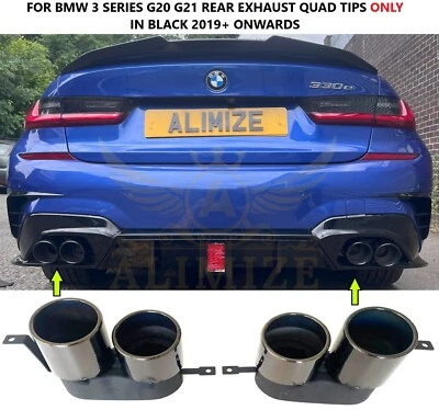 FOR BMW 3 SERIES G20 G21 M SPORT 2019 REAR QUAD TIPS MUFFLER EXHAUST PIPE BLACK