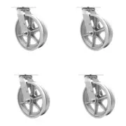 8 Inch V-Groove Semi Steel Swivel Caster Set with Bronze Bearings & Swivel Locks