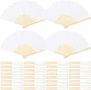 Aneco 36 Pieces Handheld Paper Fans Paper Folding Fans with Bamboos for Wedding Gift, Party, Home, DIY, White…