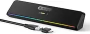 PC Speakers for Desktop Laptop Tablet, Wired USB Mini Sound Bar Computer Speaker with Stereo Sound, Vibrating Diaphragms, Flowing LED, Plug-n-Play PC Speakers Computer Sound Bar, Bluetooth & USB Input