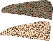 Beatifufu Thicken Hair Drying Cap Quick Drying Bath Hat for Women Absorbent Hair Towel Leopard Fleece Drying Turban 2pcs Set