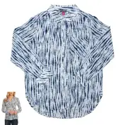 Vince Camuto Button Front Ikat Rivers Long Sleeve Women's Top S NWT Pearl Ivory