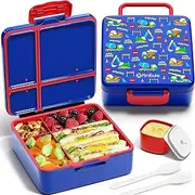 Bento Lunch Box for Kids, Leak Proof Toddler Bento Box with 4 Compartments BPA Free Dishwasher Safe Lunch Container with Utensils, Ideal Portion Sizes for Ages 3-12 Girls Boys for School