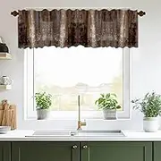 DOTOOMA 54x18 Inches Abstract Dark Brown Window Treatment Valance Art Oil Painting Kitchen Blackout Drapes Bathroom Bedroom Living Room Polyester Fabric Curtains Decorations Supplies