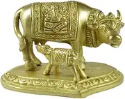 Royal Handicrafts Brass Cow with Calf - Lord Ganesha Carving on Saddle