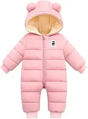 [CHAOJIESI] Unisex Baby Snowsuit Infant Cute Bear Hooded Winter Warm Flannel Lining Romper