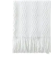 BOURINA Textured Solid Soft Sofa Throw Couch Cover Knitted Decorative Blanket,White, 127x228cm
