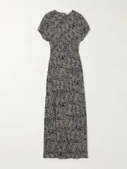 [Matteau] Matteau - Gathered Printed Silk Crepe De Chine Maxi Dress - Black - 1 1 Black