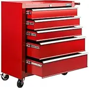 Giantz 5 Drawers Large Tool Chest Trolley, Lockable Toolbox Tools Storage Box Cabinet Cart Garage Ute Organiser Boxes, 75kg Capacity Heavy Duty with Brake Sturdy Construction Red