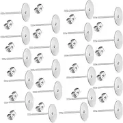 EZONEDEAL Earring Posts Stainless Steel 100Pcs Earring Posts and Backs Silver Flat Pad Earring Studs with Clutch for Earring Making and DIY Stud Earring Supplies (O.4CM)