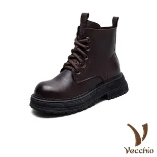 【Vecchio】真皮馬丁靴 厚底馬丁靴/真皮頭層牛皮厚絨保暖個性厚底馬丁靴(棕)