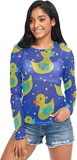 [RPLIFE] Cute Ducks Blue Mesh Sleeve Top, Sheer Tops for Women Sexy S-XXL