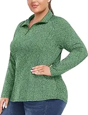 [FOREYOND] Women’s Plus Size Workout Tops Long Sleeve Quarter Zip Pullover Althetic Shirts Moisture Wicking Hiking Clothes