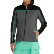 Women's FootJoy Jersey Mid-Layer Jacket - Black Space Dye/Black/Jade Stone XS
