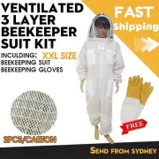 XXL Big Size Beekeeping Clothing Suit Three Layer Mesh With Round Hat & Gloves