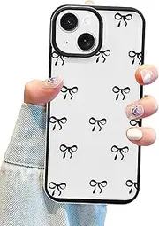 Jusy Compatible with iPhone 13 Mini Bow Phone Case, Cute Clear Black Ribbon Bowknot Pattern Aesthetic Soft TPU Transparent Cases Full Camera Protective Phone Cover for Women Girly - Black