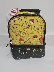 Pokemon Pikachu Thermos Dual Compartment Lunch Box Bag. 10" X 8"