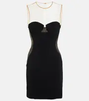 [Stella McCartney] Stella McCartney Mesh-paneled crêpe minidress AU 10 black