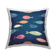 Blue Mixed Fish Shapes Various Patterns Outdoor Printed Pillow, 18 x 18