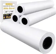 VOISEN Wide Format Paper,4 Rolls Plotter Paper 36 In x 150 Ft, CAD Bond Rolls,20lb,Bond Paper on 2" Core for CAD Printing on Wide Format Ink Jet Printers