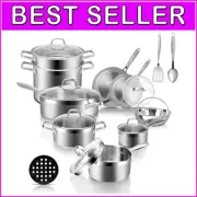 Professional 18-Piece Stainless Steel Induction Cookware Set with Strainer Lids