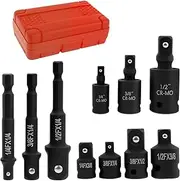 WhSunVo 10Pcs Swivel Socket Set High Carbon Steel Impact Socket Adapter Kit 1/4inch 3/8inch 1/2inch Impact Adapter and Reducer Set Universal Joint for Car Mechanical Maintenance