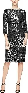 [S.L. Fashions] Women's 3/4 Sleeve Sequined Stretch Sheath Dress (Petite & Regular)