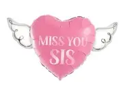 Miss You Sis Heavenly Balloons heart shaped with angel wings () Pink