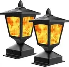 Solar Post Flame Light, Outdoor Deck Fence Post Cap Top LED Light Wih Flickering