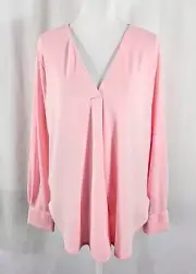 New Ann Taylor Womens Pullover Blouse Solid Pink Polyester Spandex Large