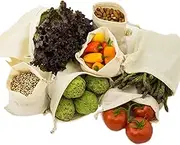Simple Ecology Reusable Grocery Produce Shopping and Storage Bags, Organic Cotton Muslin, Set of 6 (2 ea. of L, M, S)