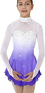 [Zagitova] Figure Skating Dress for Girls Gradient with Shiny Rhinestone Women Long Sleeve Ice Competition Dance Outfits