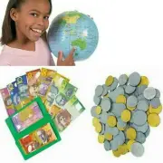 Australian Money 5 x 5 Plastic Notes 10 x 6 Coins Kids Learning Free World Globe