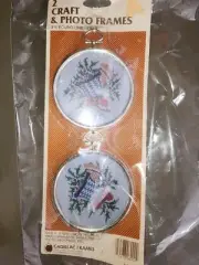 Vintage NOS Cadillac Craft Frames Round Photo Christmas Needlework Ornament