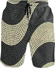 [GuoChe] Swim Trunks for Mens Black and White Waves Quick Dry Beachwear Sports Running Swim Board Shorts Pants with Mesh