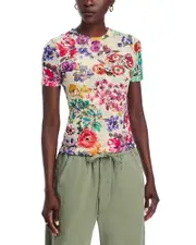 Johnny Was Floral Mesh Short Sleeve Tee