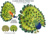 X-Large Peacock Jeweled Trinket Box with Austrian Crystals, Open Feathers