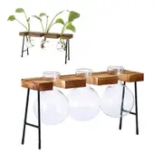 Wooden Stand Hanging Glass Plant Terrarium Container Hydroponics Pot Vase Decor