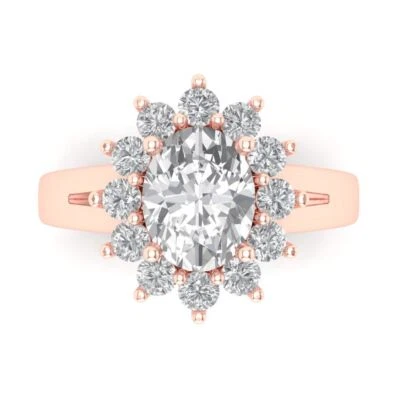 2.72Ct Oval Cut Moissanite Solid Gold Halo Engagement Promise Statement Ring