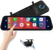 9.66" Touch Screen Dash Cam Car Wireless Apple CarPlay Android Radio DVR GPS